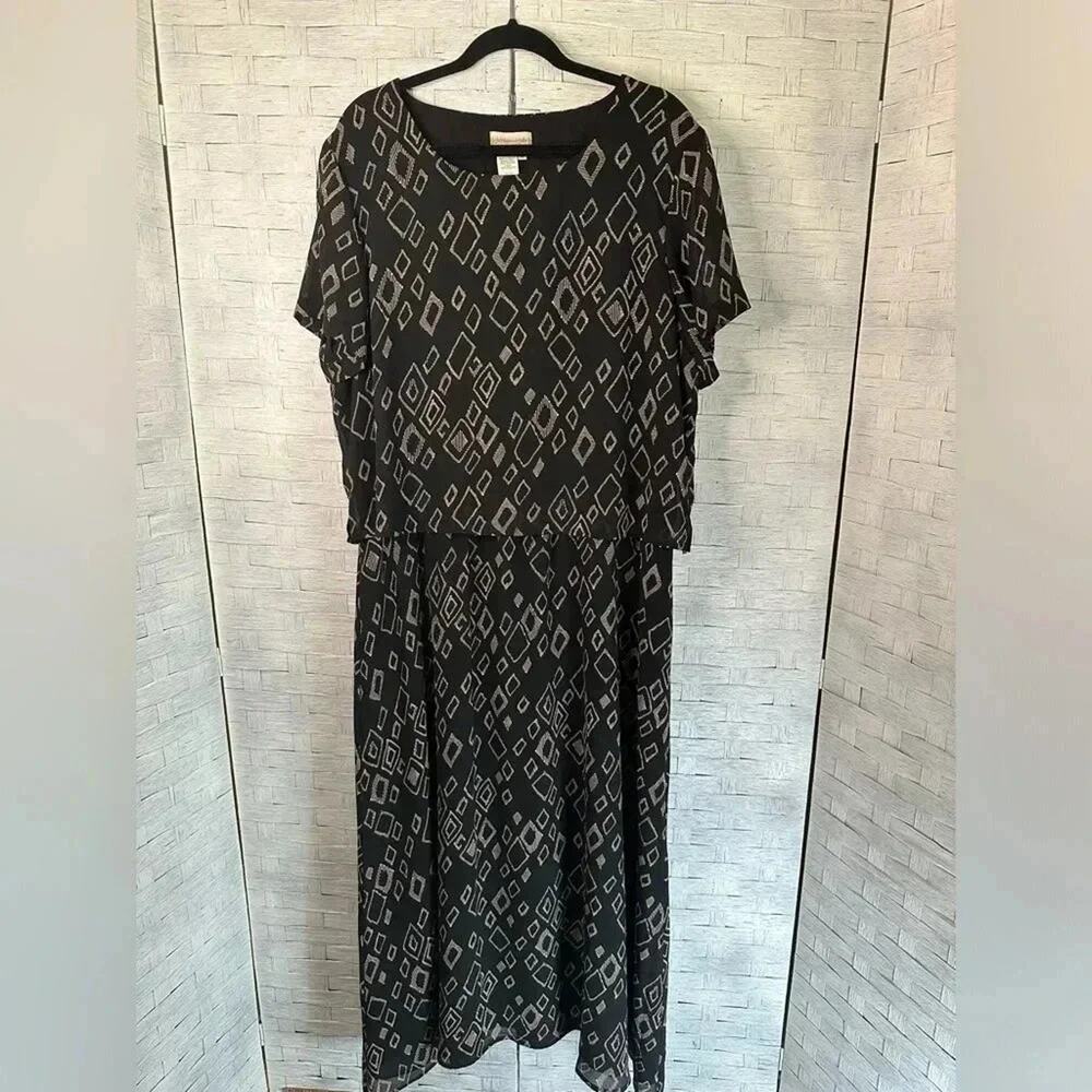 Coldwater Creek Womens black and cream maxi dress modest great church plus size